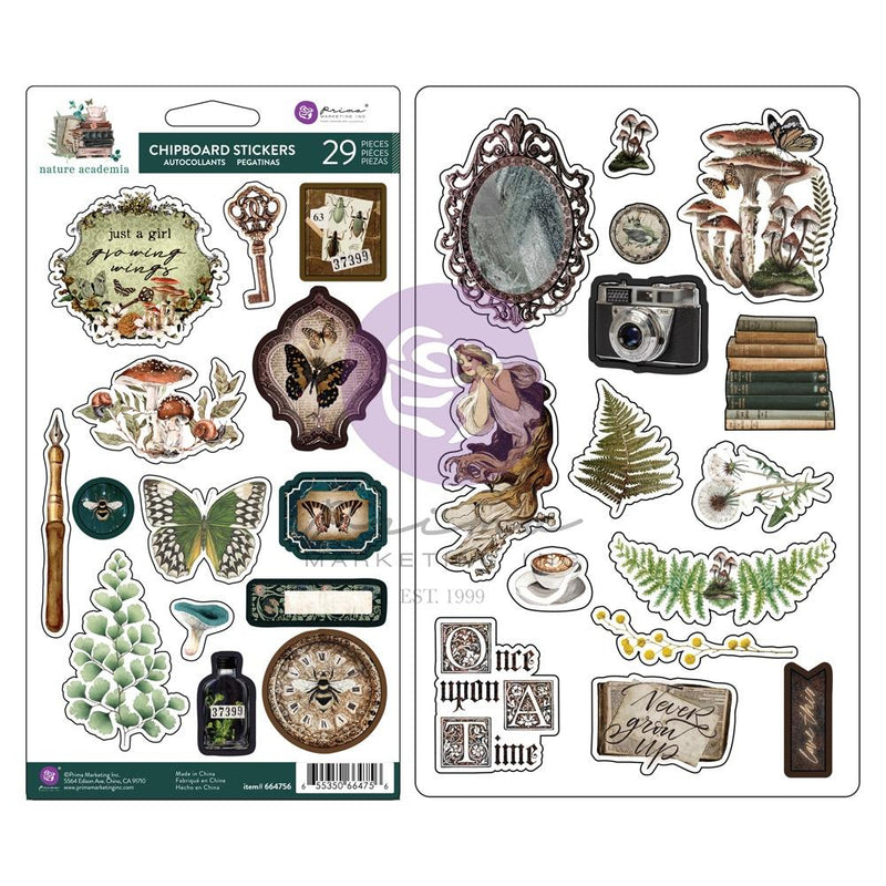 Prima Marketing Chipboard Stickers - Nature Academia, 664756