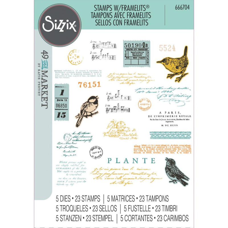 49 & Market A5 Stamps w/Framelits - Bird Song, 666704 by Sizzix