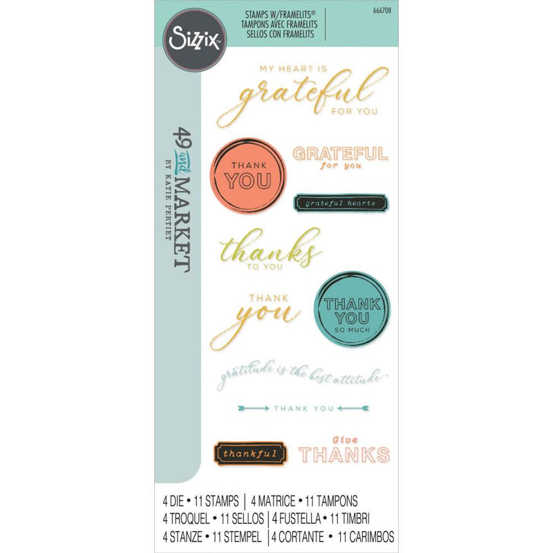 49 & Market Stamps w/Framelits - Thankful Sentitments, 666708 by Sizzix