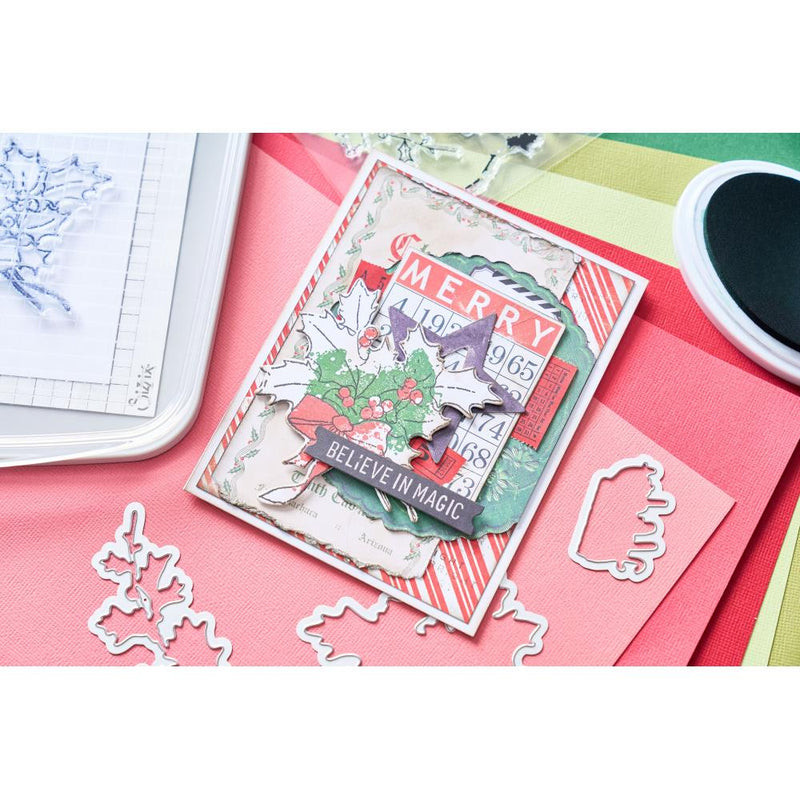 49 & Market A5 Stamps w/Framelits - Pencil Line Holly, 666710 by Sizzix