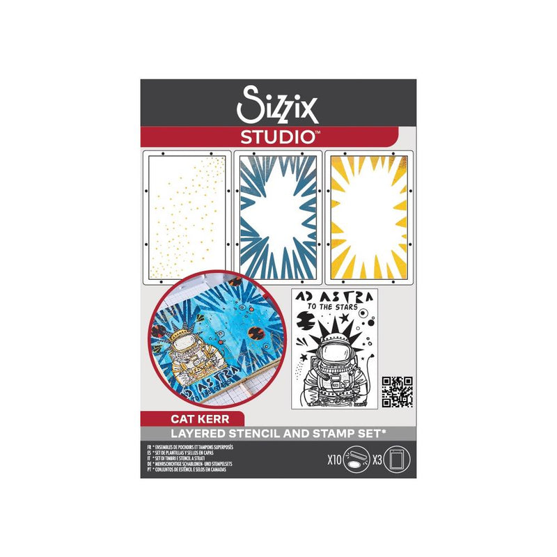 Coming Soon - Sizzix Studio -  Clear Stamp & Stencil Set - Ad Astra, 666753 by Cat Kerr