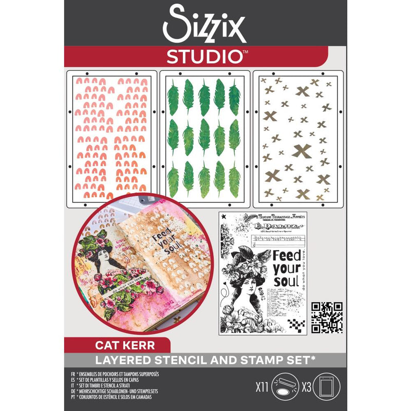 Coming Soon - Sizzix Studio -  Clear Stamp & Stencil Set - Feed Your Soul, 666755 by Cat Kerr