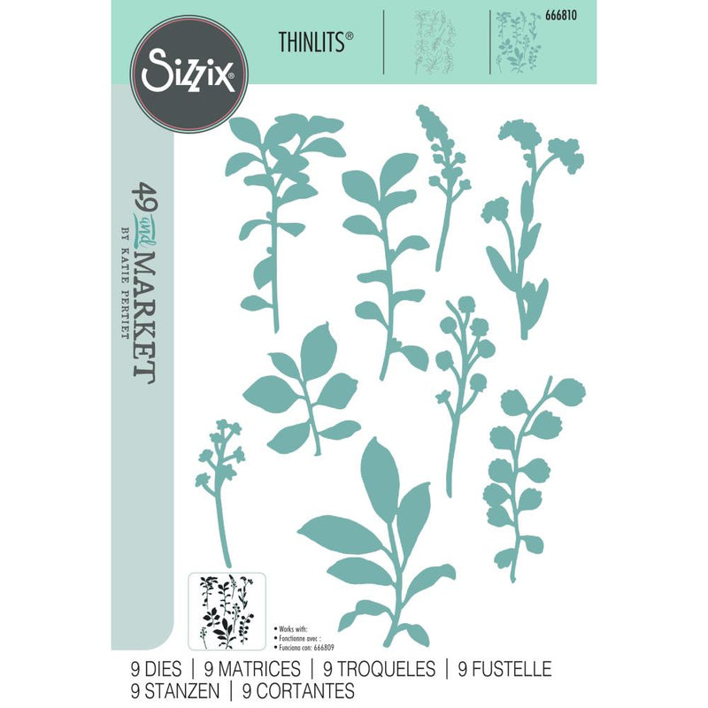 Sizzix Framelits 9PK Die Set   Fine Stems 02, 666810 by 49 and Market