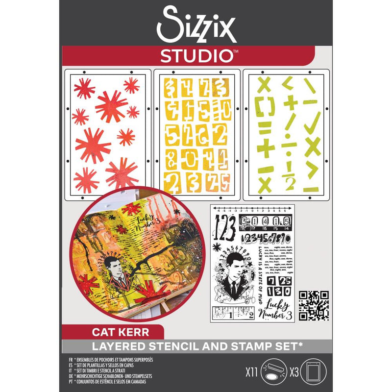 Coming Soon - Sizzix Studio -  Clear Stamp & Stencil Set - Strength In Numbers, 666852 by Cat Kerr