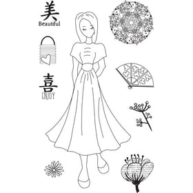 Julie Nutting - Kyoko Mixed Media Cling Rubber Stamp Set, 912925