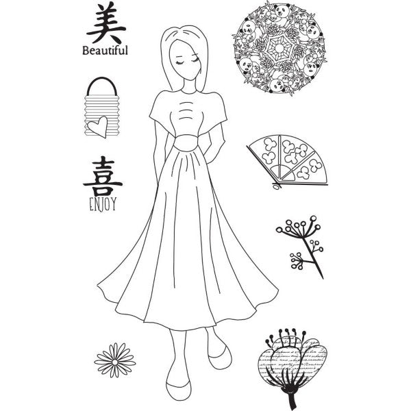 Julie Nutting - Kyoko Mixed Media Cling Rubber Stamp Set, 912925