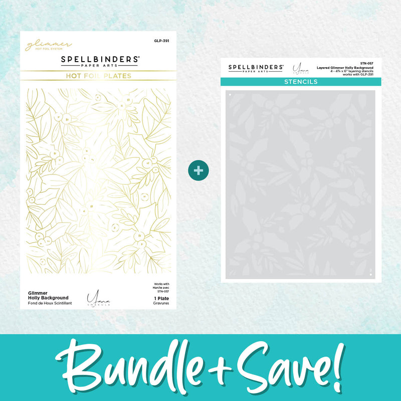 Spellbinders Glimmer/Stencil Bundle - Glimmer Holly Background, BD-0772