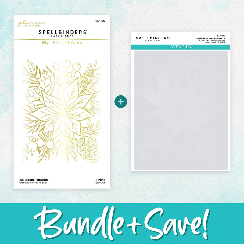 Spellbinders - Glimmer Full Bloom Poinsettia Hot Foil Plate & Stencil Bundle, BD-0774