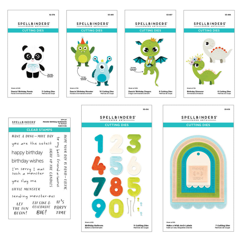 Spellbinders Etched Die & Clear Stamp Set - Monster Birthday Bundle, BD-0819