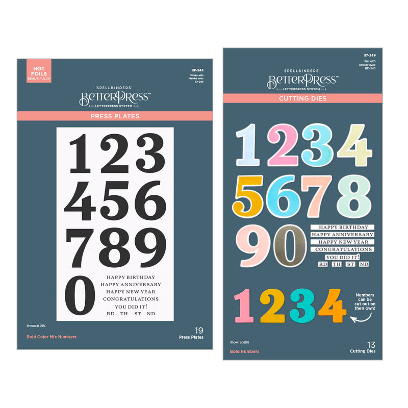 Spellbinders BetterPress Press Plate & Die Bundle - Bold Color Mix Numbers, BD-0911