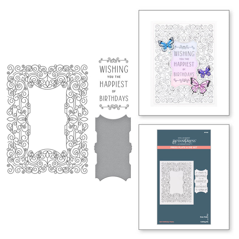 Spellbinders Press Plate & Die Set - Swirl Birthday Frame, BP-022