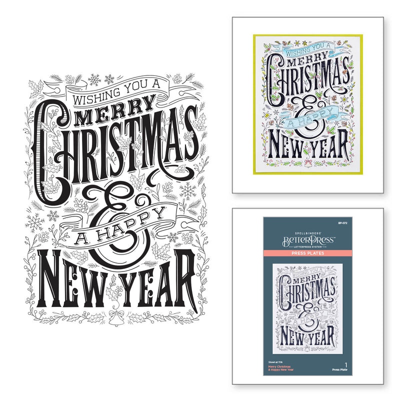 Spellbinders BetterPress Press Plate - Merry Christmas & Happy New Year, BP-072