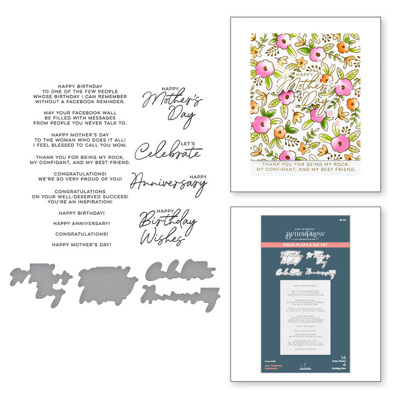 Spellbinders BetterPress Plate & Die Set - Let's Celebrate Sentiments, BP-123 Yana Smakula