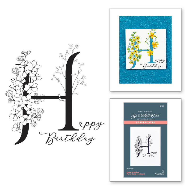 Spellbinders BetterPress Press Plates - Floral H and Sentiment, BP-131