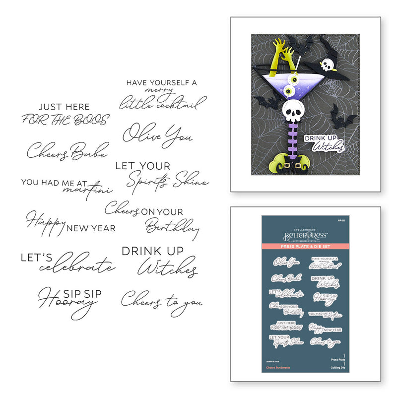 Spellbinders BetterPress Press Plate & Die Set - Cheers Sentiments, BP-212