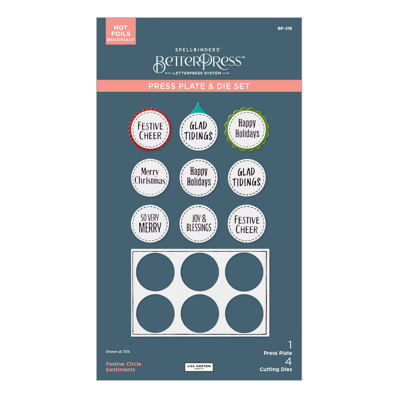 Spellbinders BetterPress Press Plate & Die Set - Festive Circle Sentimants, BP-216