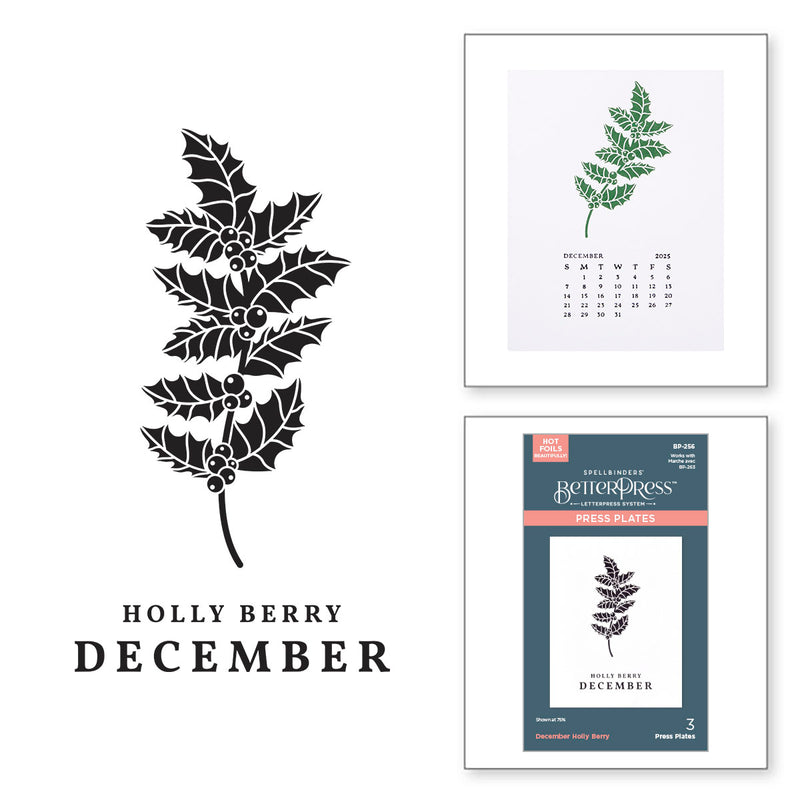 Spellbinders BetterPress Press Plate - December Holly Berry, BP-256