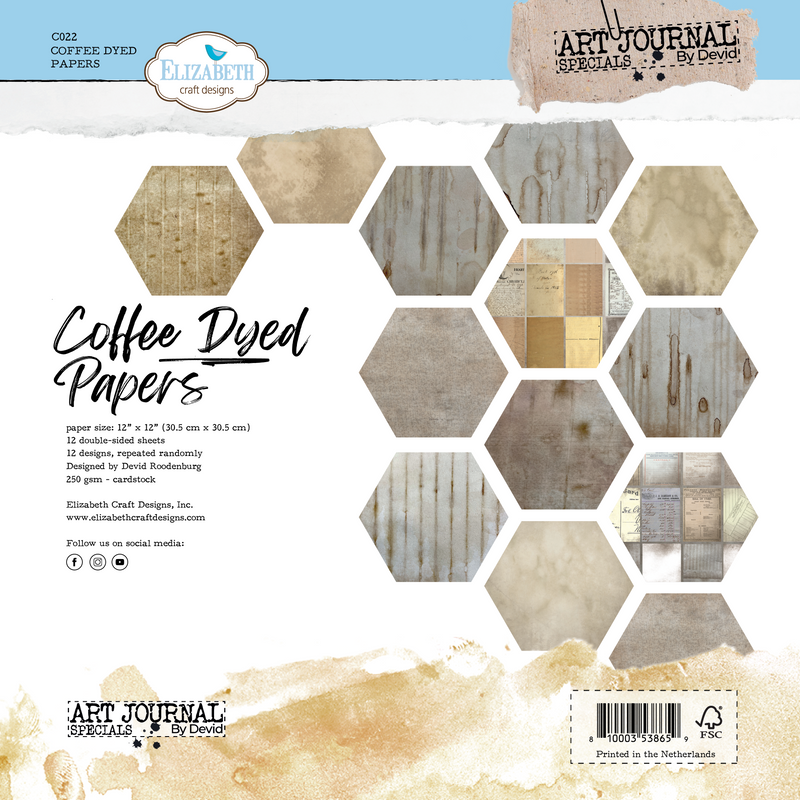 Elizabeth Craft Designs 12x12 Paper Pack- Coffee Dyed Papers, C022