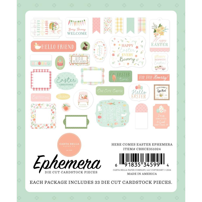 Carta Bella Cardstock Ephemers 33pc - Here Comes Easter, CE351024