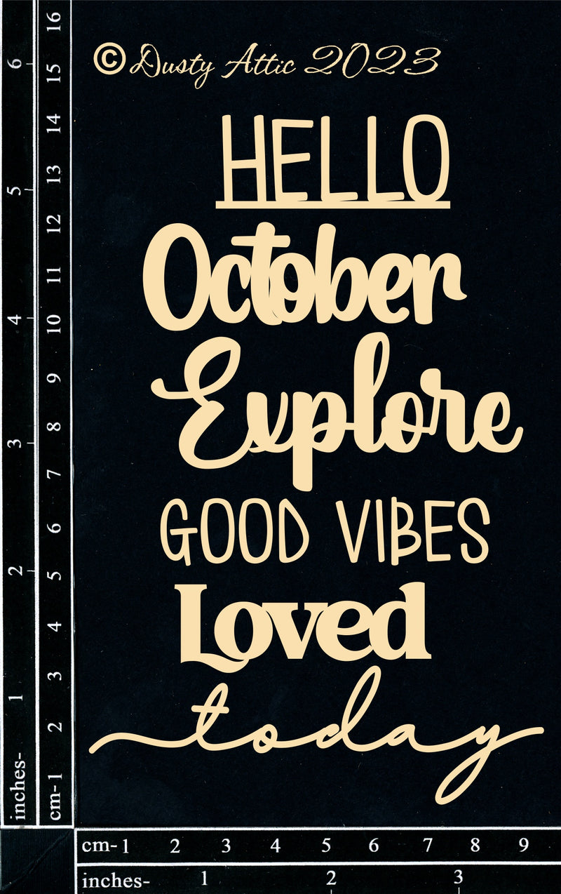 Dusty Attic Chipboard 4x6 - Hello October, DA3505