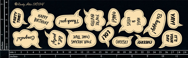 Dusty Attic Chipboard 3x12 - Speech Bubble Sentiments, DA3744