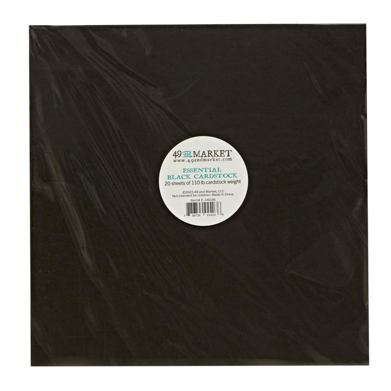 49 And Market Essential Cardstock 12"X12" 20Pc - Black, E24036