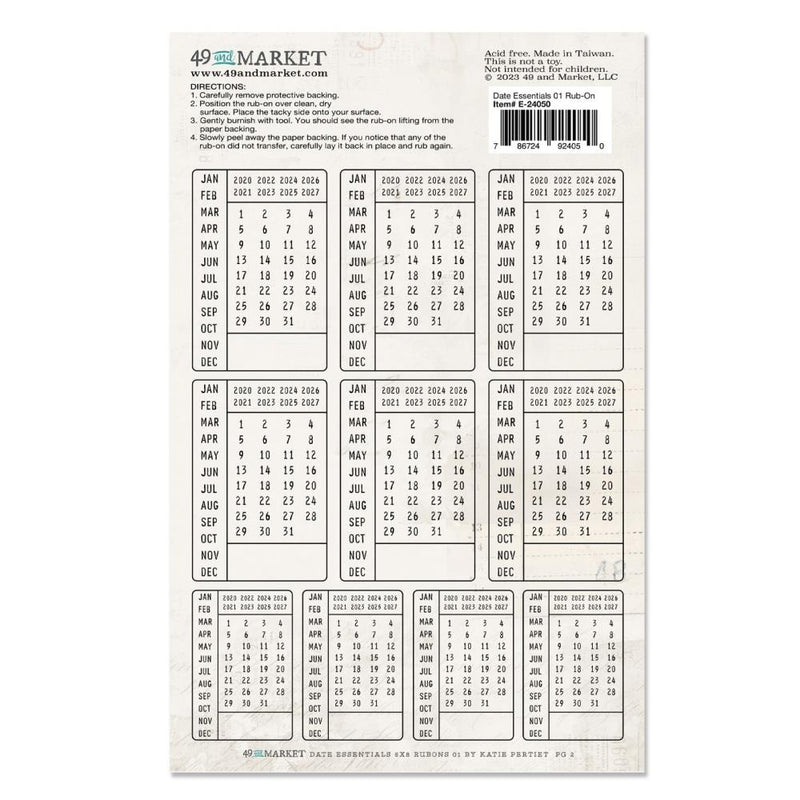 49 & Market Rub-On Transfers - Date Essentials 01, E24050