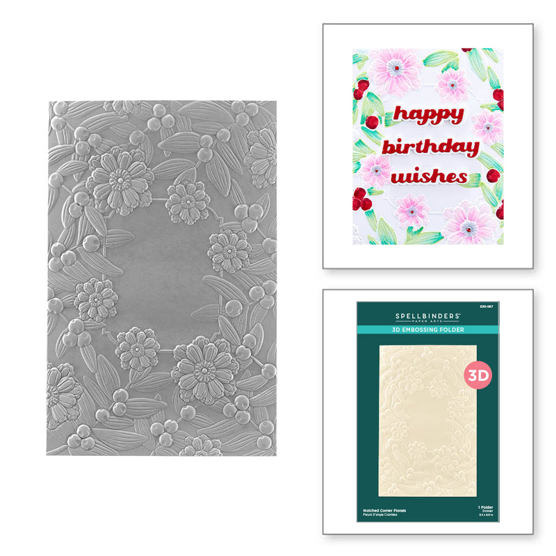 Spellbinders 3D Embossing Folder - Notched Corner Florals, E3D-067