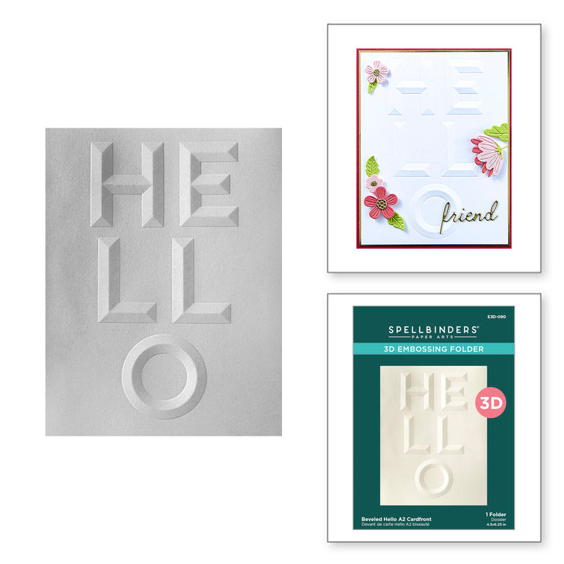 Spellbinders 3D Embossing Folder - Beveled Hello A2 Cardfront, E3D-090