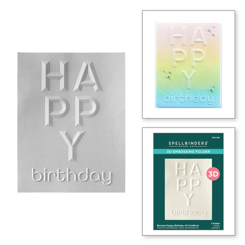 Spellbinders 3D Embossing Folder - Beveled Happy Birthday A2 Cardfront, E3D-092