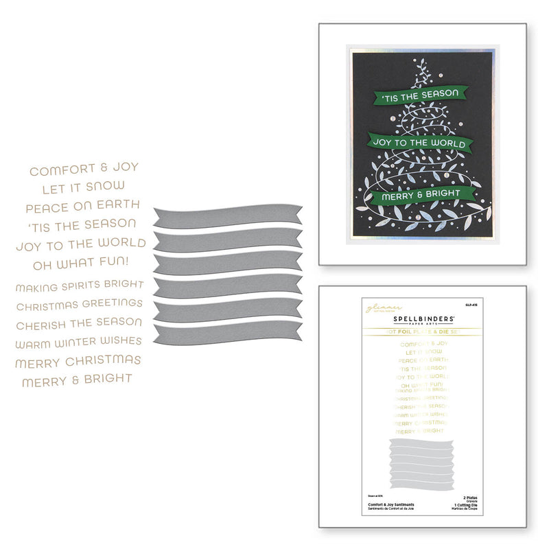 Spellbinders Glimmer Hot Foil Plate & Die Set - Comfort & Joy Sentiments, GLP-415