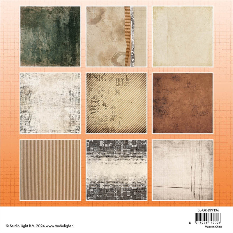 Studio Light Grunge 8x8 Paper Pad - Vintage Papers, GRDPP136