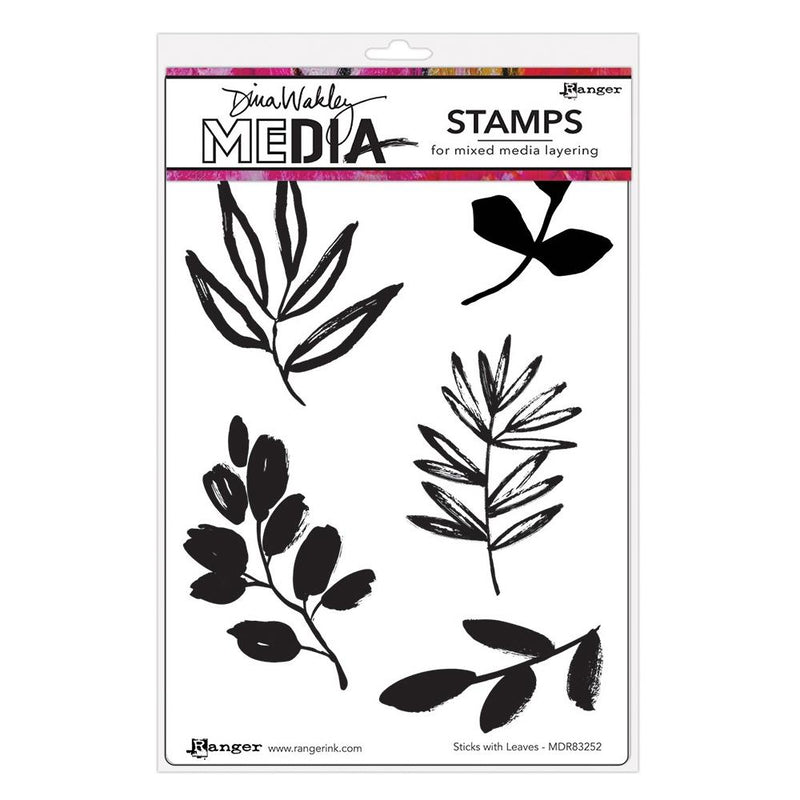 Dina Wakley MEdia Cling Stamps - Sticks With Leaves, MDR83252