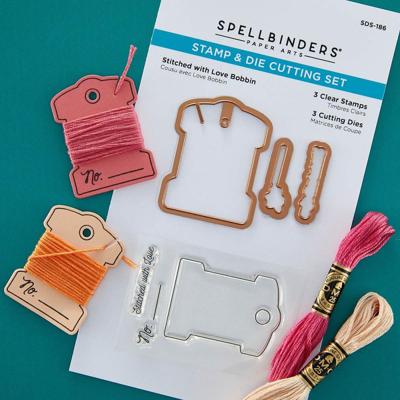 Spellbinders - Stamp & Die Set - Stitched with Love Bobbin, SDS-186