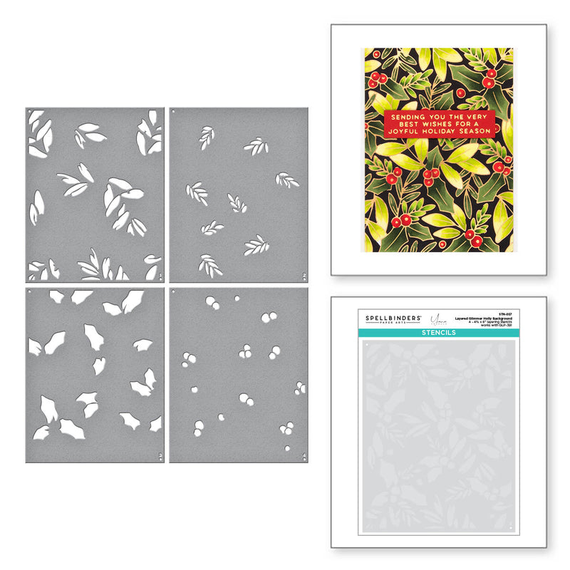 Spellbinders Glimmer/Stencil Bundle - Glimmer Holly Background, BD-0772