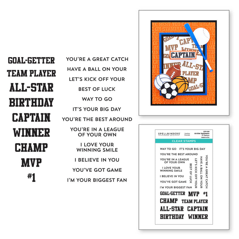 Spellbinders Clear Stamp Set - All-Star Sentiments, STP-209 by Justine Dvorak