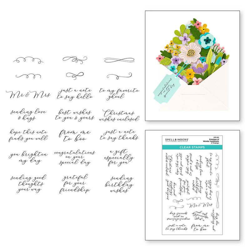 Spellbinders Clear Stamp Set - Envelope of Wonder Sentiments, STP-211