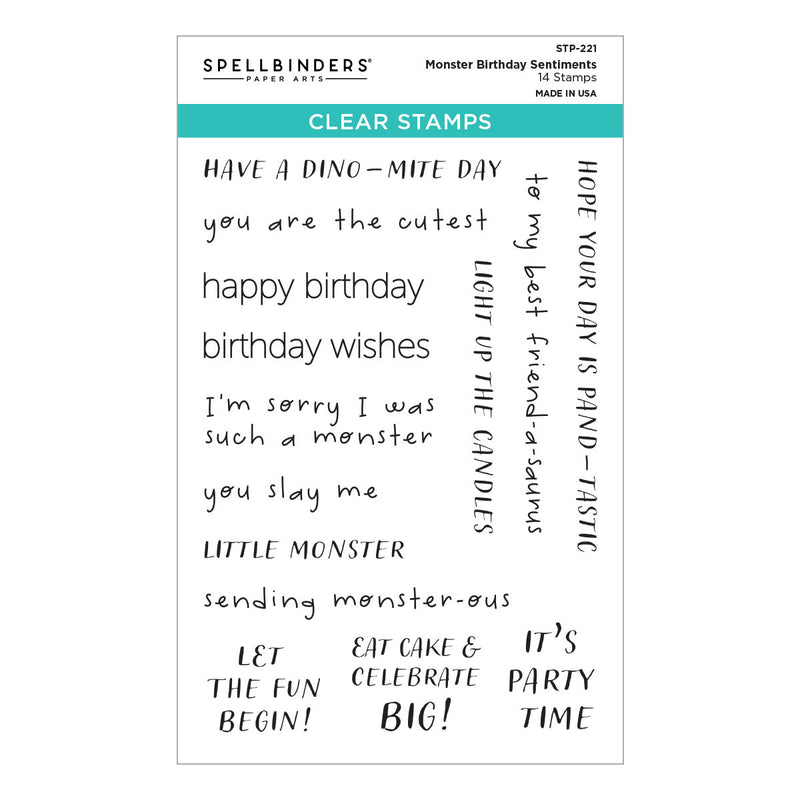 Spellbinders Clear Stamp Set - Monster Birthday Sentiments, STP-221