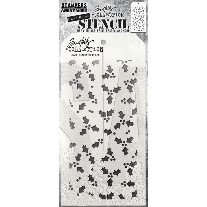 Stampers Anonymous Layering Stencil - Tiny Holly, THS189 by: Tim Holtz