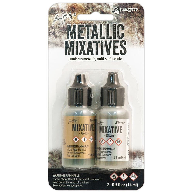 Tim Holtz Alcohol Ink Metallic Mixatives .5oz 2/Pkg - Gold & Silver, TIM21247