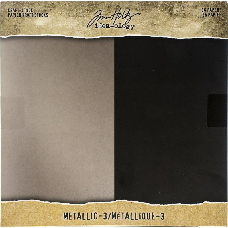 Tim Holtz Idea-Ology Kraft-stock Metallic 3, 8"X8" 36/Pc, TH94021, Retired