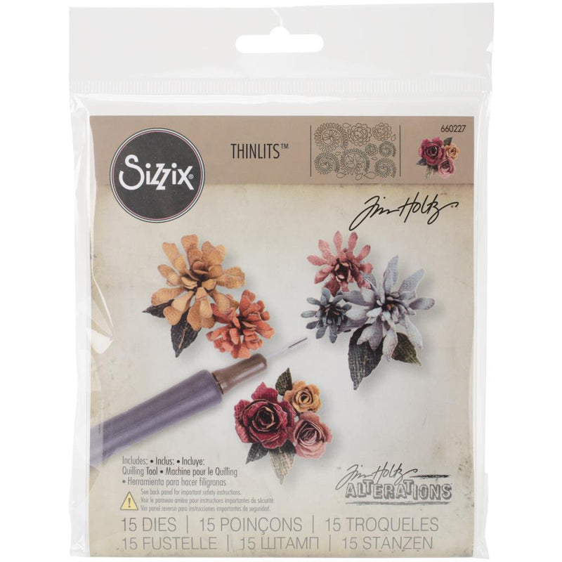 Sizzix Thinlits Die Set - Tiny Tattered Florals w/Quilling Tool, 660227 by: Tim Holtz