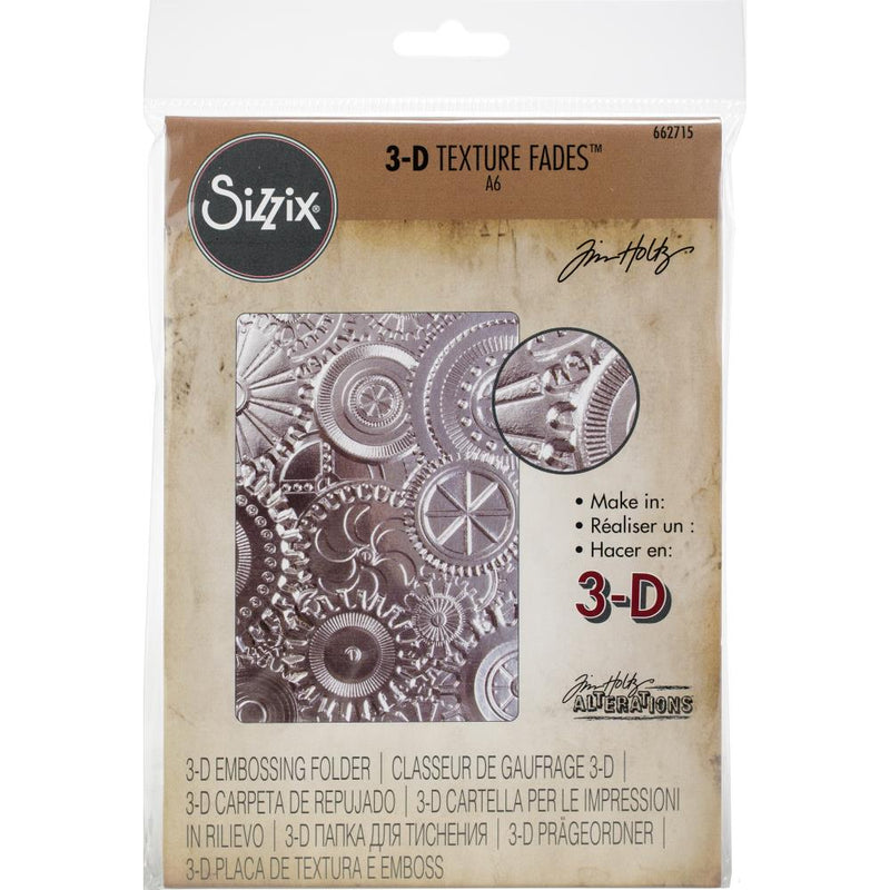 Sizzix 3-D Texture Fades Embossing Folder - Mechanics, 662715 by: Tim Holtz