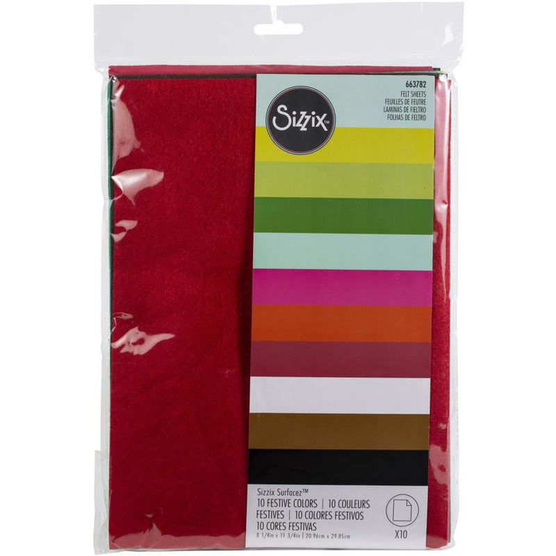 Sizzix Surfacez - Felt, 8 1/4x11 3/4 - Festive Colors, 10Pc, 663782