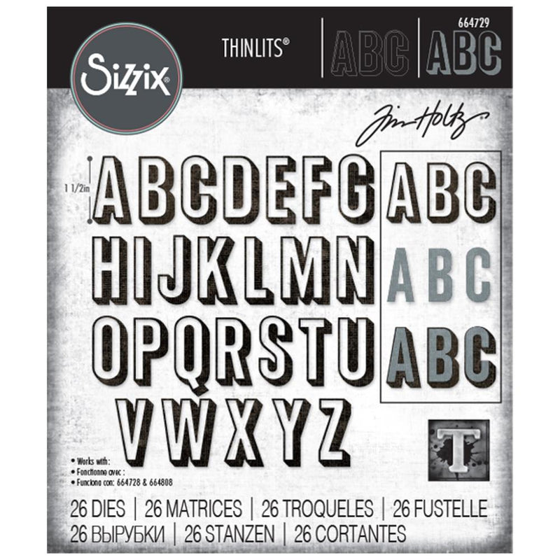 Sizzix Thinlits Die Set - Alphanumeric Shadow Upper, 664729 by: Tim Holtz