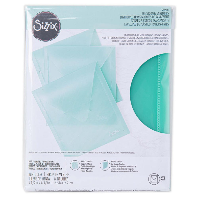 Sizzix - Die Storage Envelopes 3Pc - Mint Julep, 664901