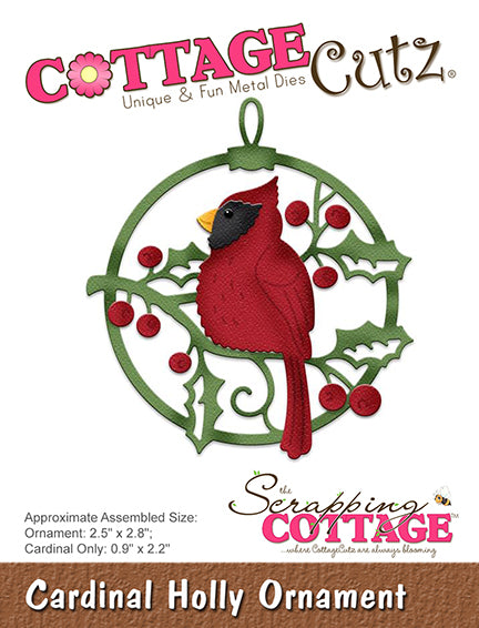 CottageCutz Dies - Cardinal Holly Ornament, CC-333