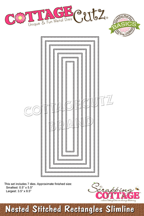 CottageCutz Dies - Nested Stitched Rectangles - Slimline, CCB-082