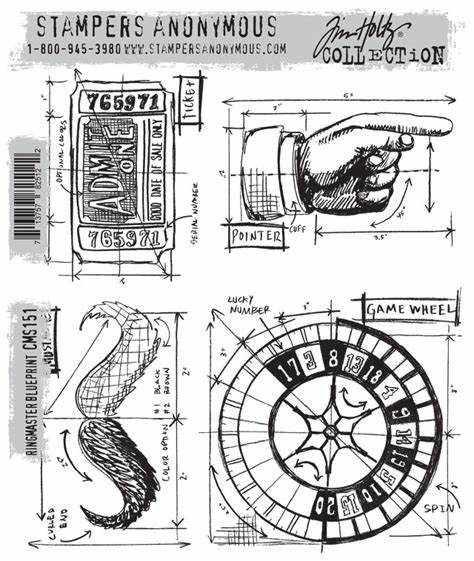 Stampers Anonymous Stamp Set - Ringmaster Blueprint, CMS151 Designer: Tim Holtz