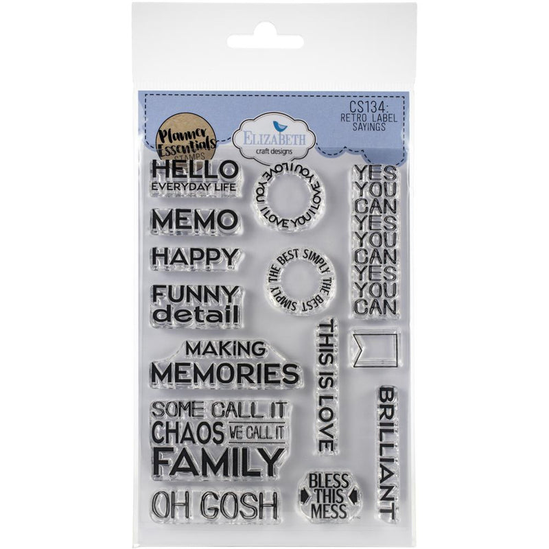 Elizabeth Craft Designs Clear Stamp Set - Retro Labels Sayings, CS134